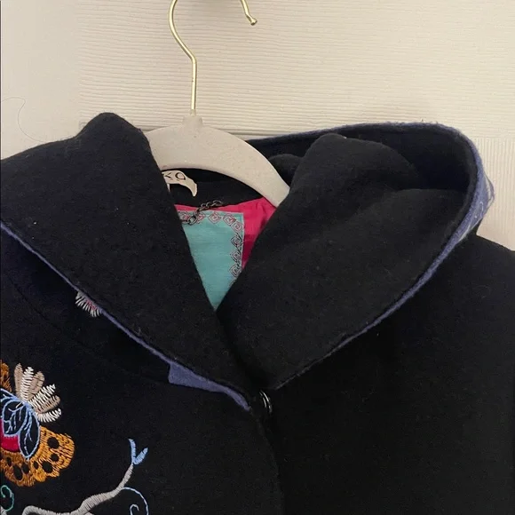 IVKO Black Wool Embroidered Hooded Coat.  Size 40. - Picture 6 of 15